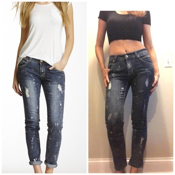 Nicole Benisti Distressed Jean Gray Size 28 Paint Splat NWOT Distressed Denim - Picture 15 of 16